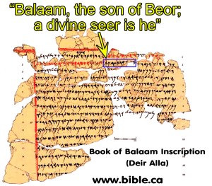Image of wall tiles inscribed by "Balaam son of Peor, Prophet of El Shaddai" found at  Tell Deir Alla, Succoth (dated to 1406/750 BC). See  www.bible.ca/archeology/